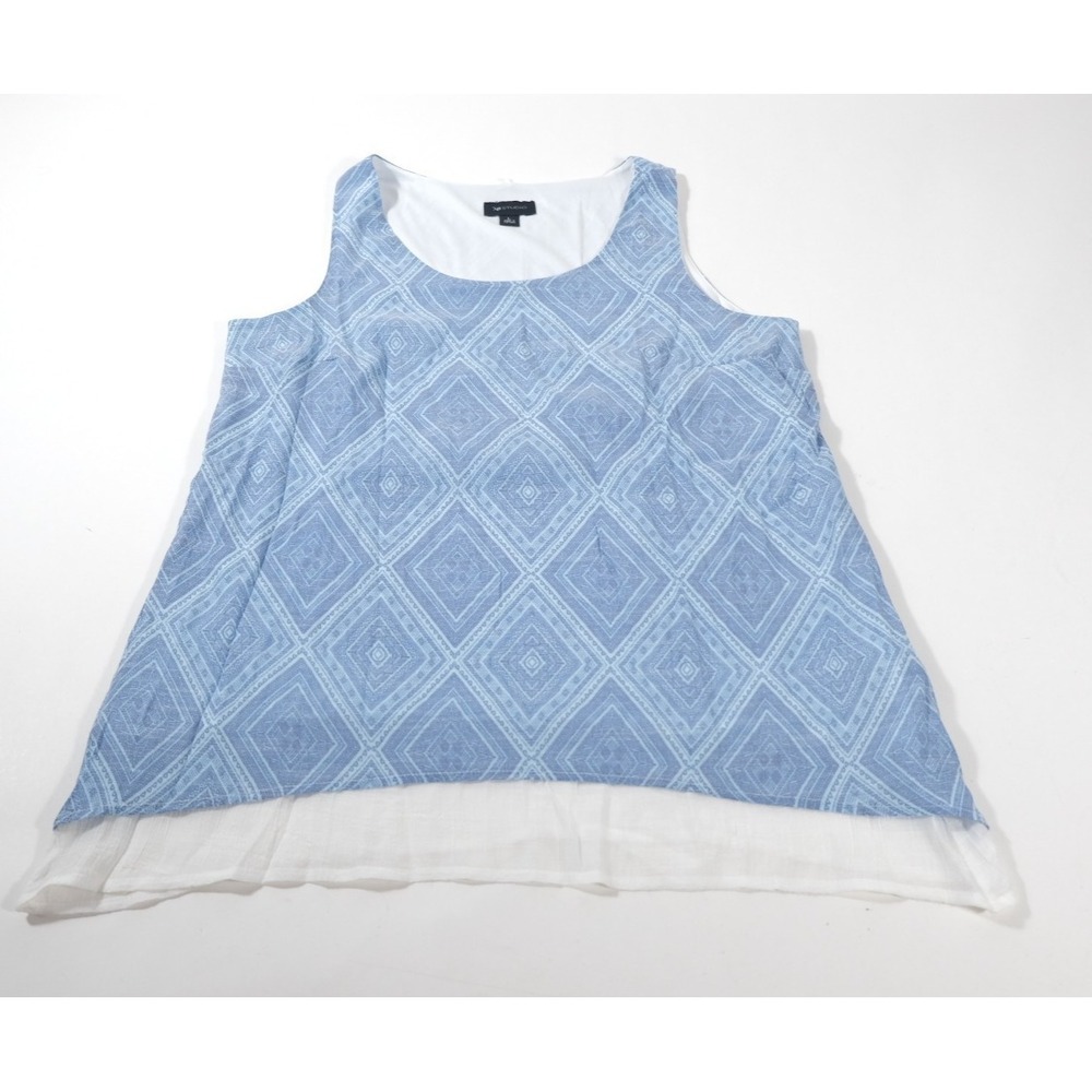 AB‎ Studio Tank Top Womens Large Blue Geometric Diamond Layered Hem Sleeveless